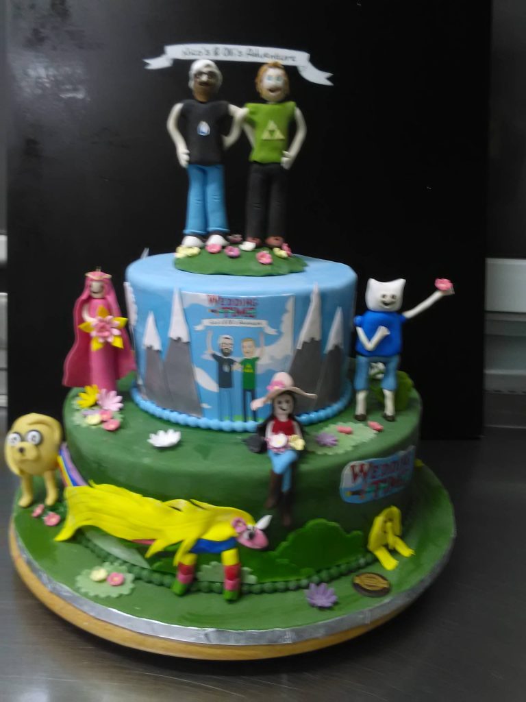 Adventure-Time-Motivtorte mit Figuren und personalisiertem Design von Konditorei & Café Krüsmann Leipzig